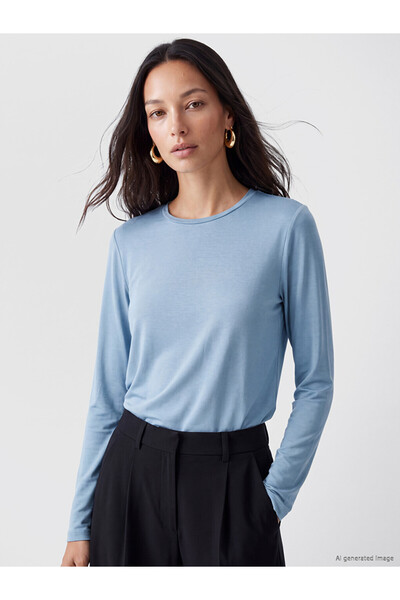 LC Waikiki Vizyon New Season Blue Crew Neck Women's T-Shirt
