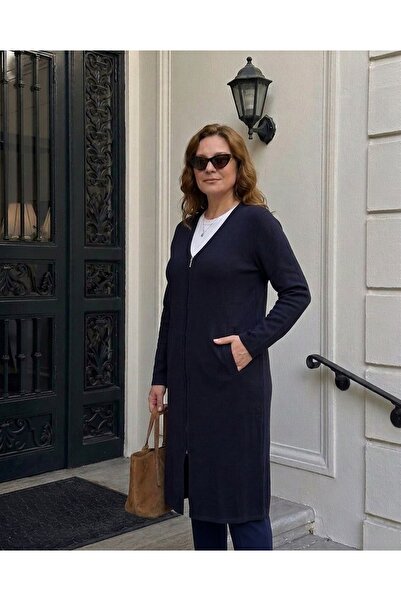 onno style women V-Neck Steel Knit Long Tricot Jacket