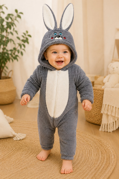 Beniizle Child welsoft rabbit ear winter jumpsuit