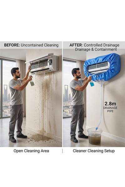 EHOME Air Conditioning Cleaning Waterproof Cover Set with 2.8M Drain Outlet, Protector Dust Washing Bag For Medium Size (1P-1.5P) Wall Mounted AC Service with Pipe
