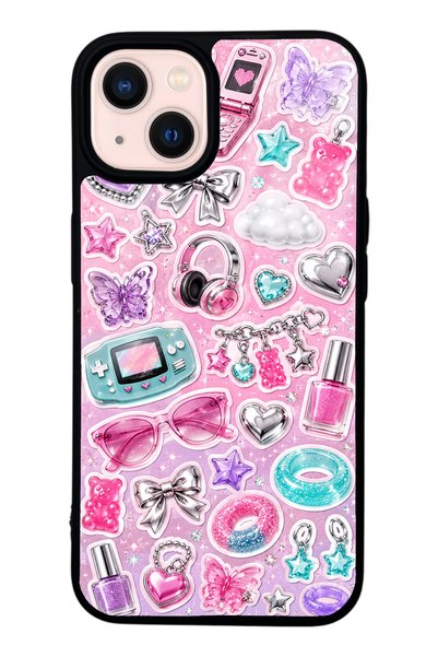 S Mode حافظة هاتف لامعة بتصميم Y2K Sticker Dreams لهاتف iPhone 13