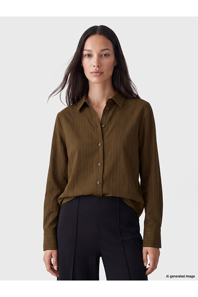 LC Waikiki Lcw Everyday Brown Striped Women's Shirt