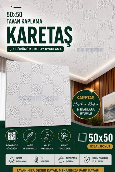 GÜLOĞLU STROPİYER 8 Adet Karetaş Tavan Kaplama 50x50