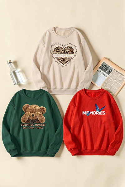 uyguntarz Unisex Mixed Printed Crew Neck Sweatshirt Set – Pack of 3