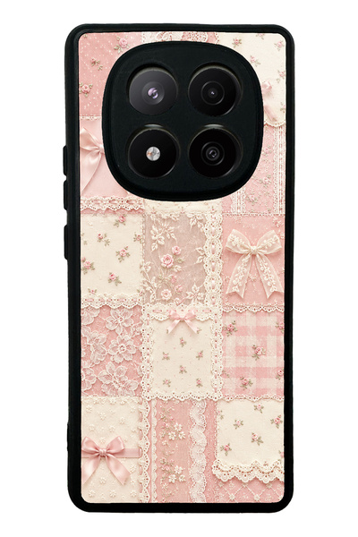 S Mode غطاء هاتف شاومي ريدمي نوت 14 برو بلس بتصميم دانتيل وردي لامع