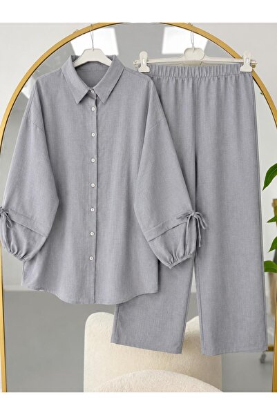 YILMAZBARMAZ Women's Buttoned Linen Two-Piece Set