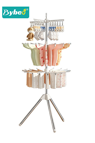 BYBEO Tripod Clothes Drying Rack, 3-Tier Baby Clothes Rack, Foldable Stainles...