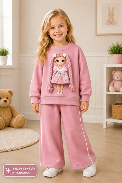 My Kids Wear Girl's Printed Sweatshirt and Wide-Leg Pants 2-Piece Tracksuit S...