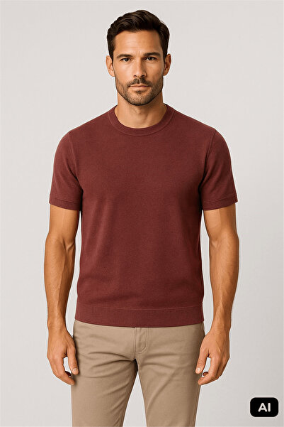 İgs Burgundy comfort fit crew neck plain 100% cotton t-shirt