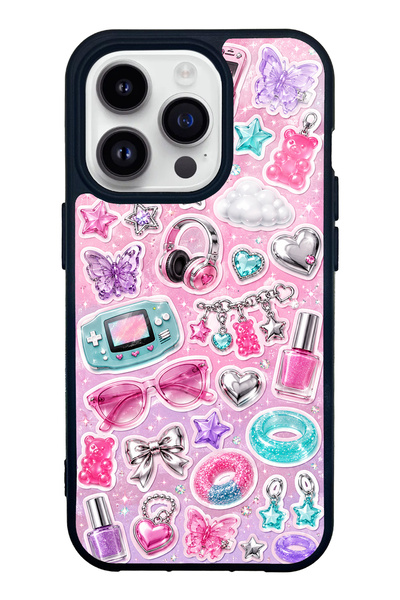 S Mode حافظة هاتف لامعة بتصميم Y2K Sticker Dreams لهاتف iPhone 14 Pro