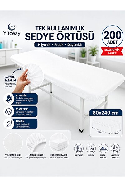 YÜCEAY 200 ADET Lastikli Sedye Örtüsü 80*240 Ölçülerindedir