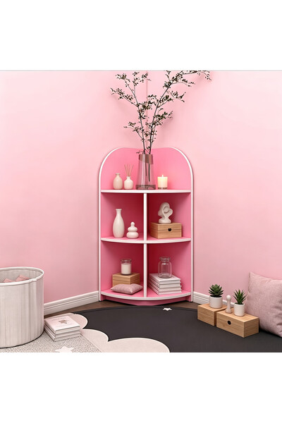 Arabest Deep Pink Kids Corner Bookshelf, 15.3''W×15.3''D×35.9''H Freestanding...