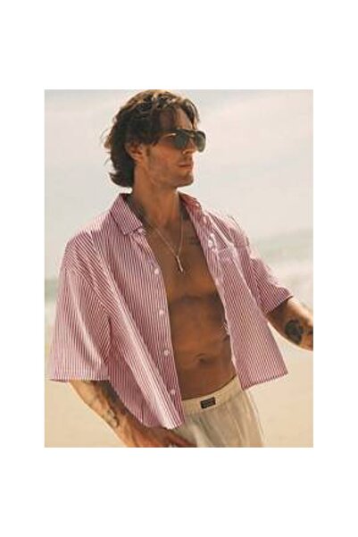 OEM Cămașă bărbătească casual slim fit, cu mânecă scurtă și dungi