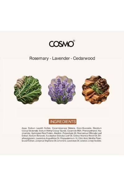 Cosmo Essential Hair Care Shampoo – Rosemary,Lavender & Cedarwood Infused Formula | Gentle Cleansing