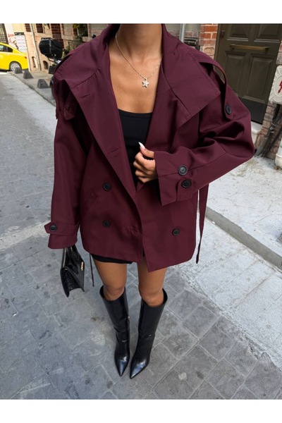 Ekim Store Araboy Stand Collar Buttoned Double Breasted Trench Jacket