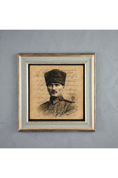 ermin Vintage Atatürk Portresi Doğal Limra Taşı Gri Çerçeveli Tablo