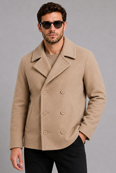 Freemen Men's Cream Double-Breasted Collar Wind-Resistant Quilted Winter Cash...