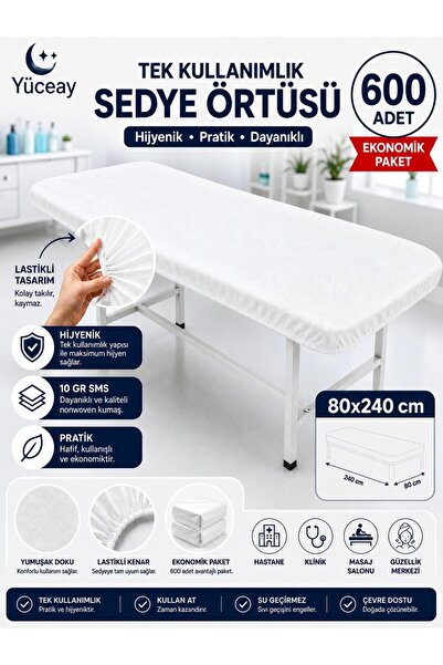 YÜCEAY 600 ADET Lastikli Sedye Örtüsü 80*240 Ölçülerindedir