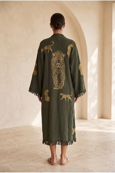 Bohoyasam Women's Muslin Long Kaftan – Stone Printed Bohemian Kimono