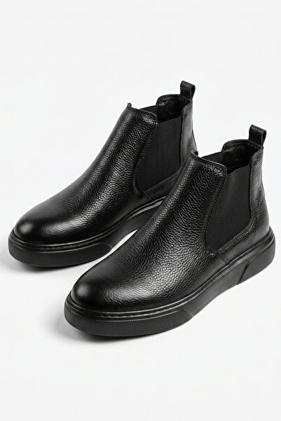 LUSIVE Genuine Leather Black Ultra Comfortable Chelsea Men's Boots Luass30Al0047