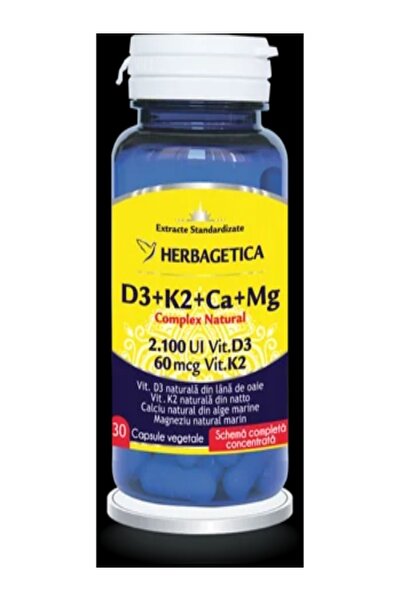 herbagetica Complex D3 + K2 + Ca (30 capsule vegetale) – Supliment pentru den...