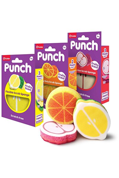 Vileda Punch Apple - Lemon - Orange Scented Non-Slip Sponge 3 Pieces