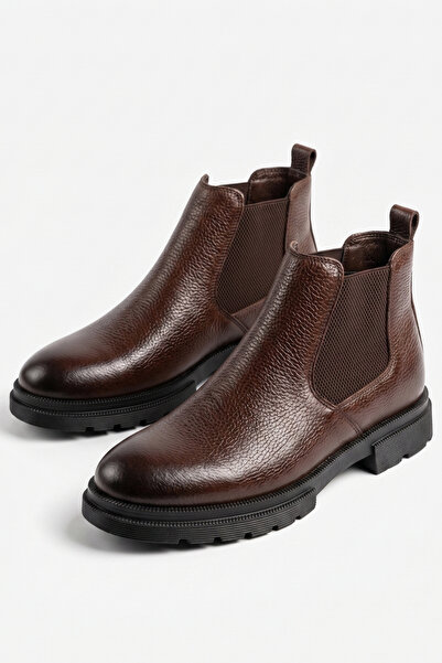 LUSIVE Genuine Leather Brown Rubber Sole Chelsea Men's Winter Boots Luass30Al...