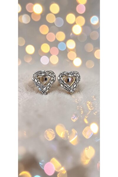 ahsenaksesuar2025 Gray Crystal Stone Gold Color Heart Shaped Steel Earrings -...