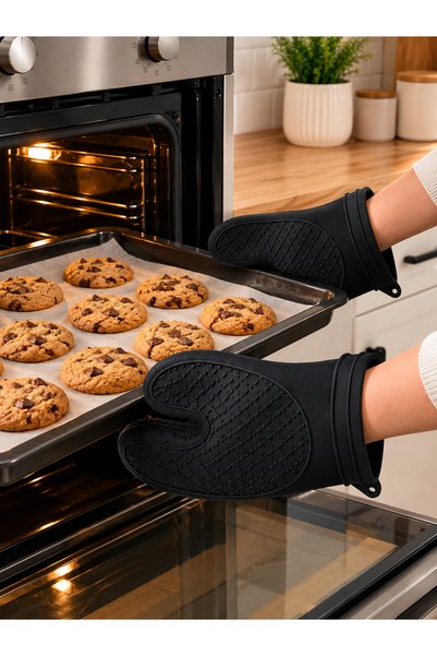 Siliconly 1 Piece Silicone Oven Mitt - 100% Silicone - Heat Resistant - Oven Mitt - Black