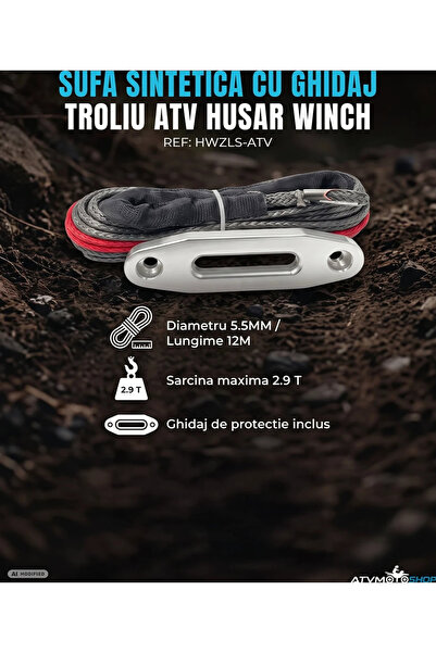 Husar Winch SUFA SINTETICA CU GHIDAJ TROLIU ATV 12M X 5.5MM GRI (MAX 2.9T)