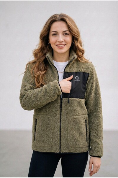ELAFRO Women's Khaki Comfortable Thick Plush Welsoft Fleece Jacket with Full ...