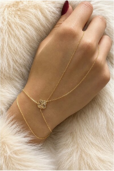 EKİDORA Women's Gold Şahmeran Bracelet 4 Leaf Model Steel Look Elegant Jewelry
