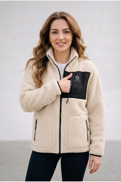 ELAFRO Women's Ecru Comfortable Thick Plush Welsoft Fleece Jacket with Full Z...