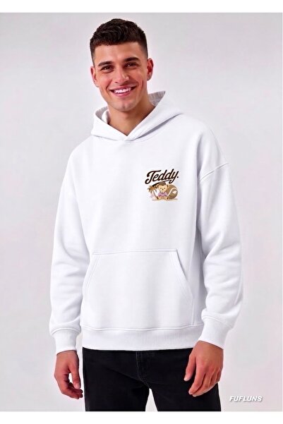 FUFLUNS Teddy Printed Oversized Men's Hooded Sweatshirt