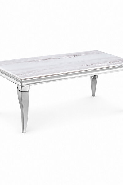 Gharaib Al Tuhaf Rectangular Marble Steel Table 13070 911 Silver