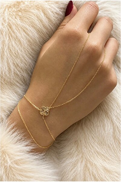 EKİDORA Women's Gold Şahmeran Bracelet 4 Leaf Model Steel Look Elegant Jewelry