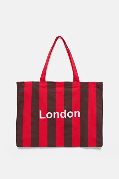 Pull & Bear Çizgili şehir temalı tote çanta