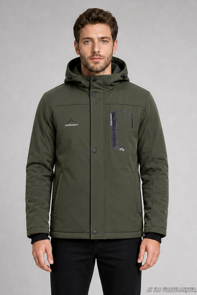 Freemen Ανδρικό παλτό softshell εξωτερικού χώρου με κουκούλα, επένδυση από γο...