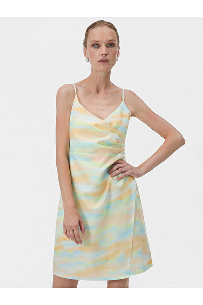 ORSAY Rochie scurtă de damă, în linie A, cu bretele și imprimeu abstract, verde.