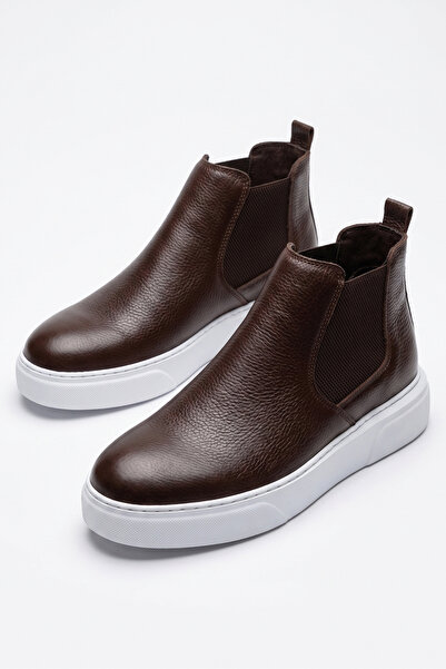 LUSIVE Genuine Leather Brown Ultra Comfortable Chelsea Men's Boots Luass30Al0048