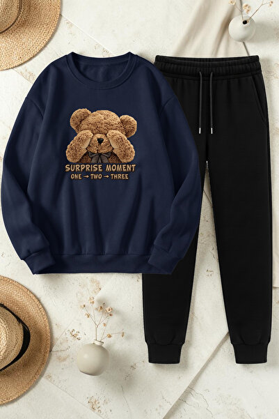 uyguntarz Unisex Surprise Bear Design Printed Crew Neck Sweatshirt - 2-Piece ...