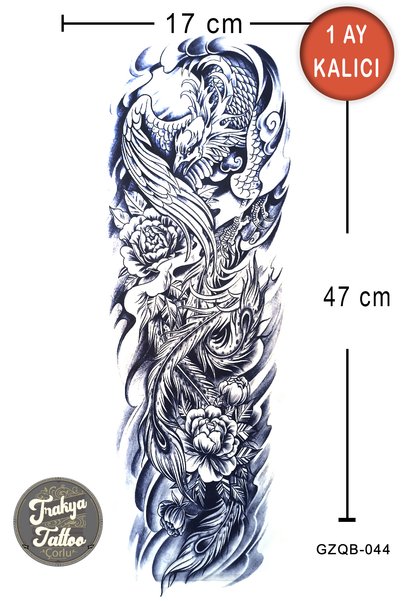 Trakya Tattoo 1 Ay Kalıcı Hayalet Dövme Kol Kaplama Anka Kuşu Geçici Dövme GZ...