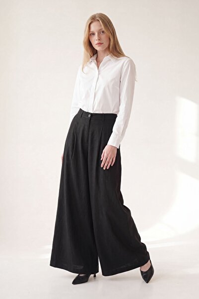 Levidor Black wide leg linen trousers