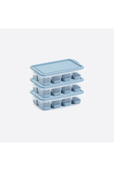 3 lü Set Mini Kapaklı Silikon Buzluk Mavi Renk