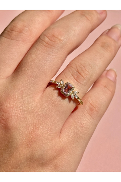 Harlofia Jewelry Adjustable Pink Baguette Stone Ring