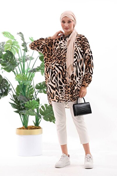 Polologin Butik Leopard Pattern Viscose Tunic Shirt