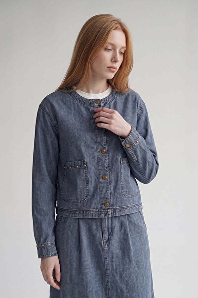 Levidor Blue Metal Rivet Detailed Denim Jacket