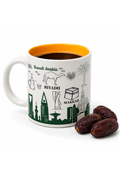 VENDIX كوب قهوة سيراميك تذكاري بتصميم مدن السعودية (350 مل) - يضم معالم الريا...