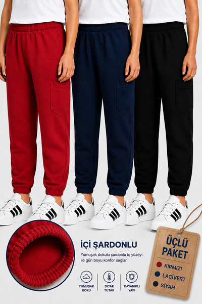 twins tailors 3-Pack Navy Blue-Black-Red Children's Sweatpants with Inner Rib...