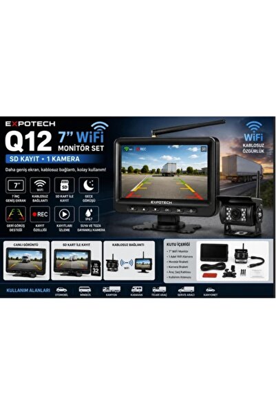 EXPOTECH Q12 7" Wifi Araç Kamera Seti 1 Kameralı Sd Kayıtlı Geri Görüş Monitö...